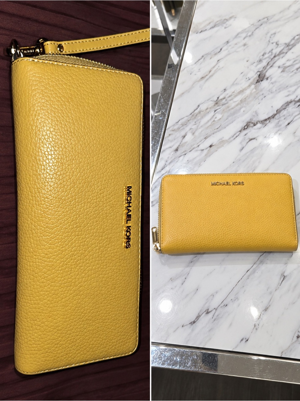 Michael Kors Yellow Pebbled Leather Zip Card Holder Wristlet- LIMITED EDITION